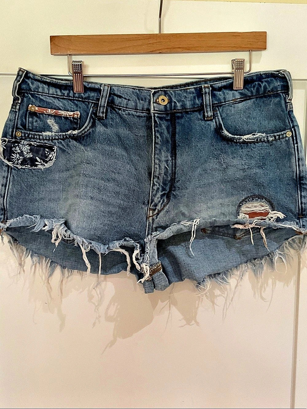 Anthropologie Distressed Denim Jean Shorts in Blue
